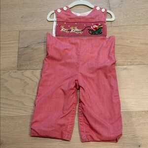 Festive Red Baby Overalls with Santa Design